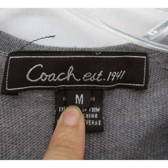 Coach Sweater Medium Merino Wool Cardigan Button Up Pockets Knit - Picture 8 of 10